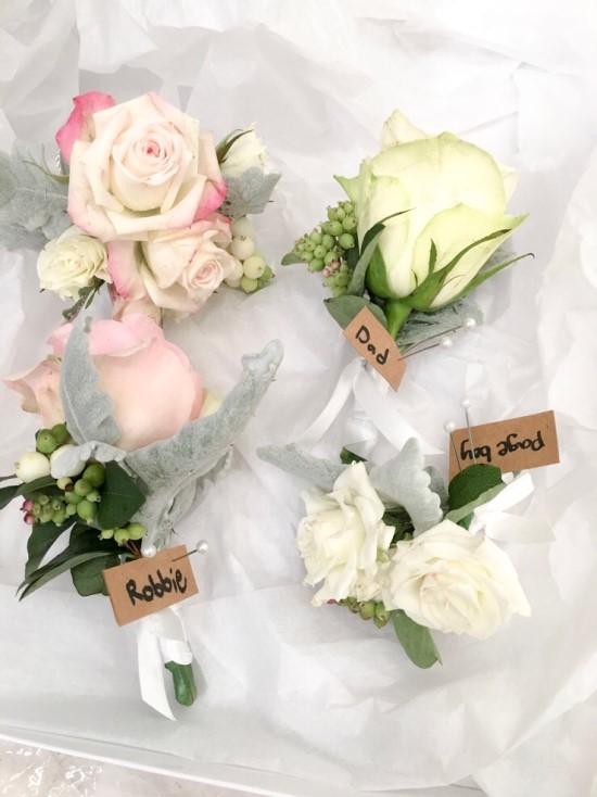 Blushing pink and white wedding floral styling