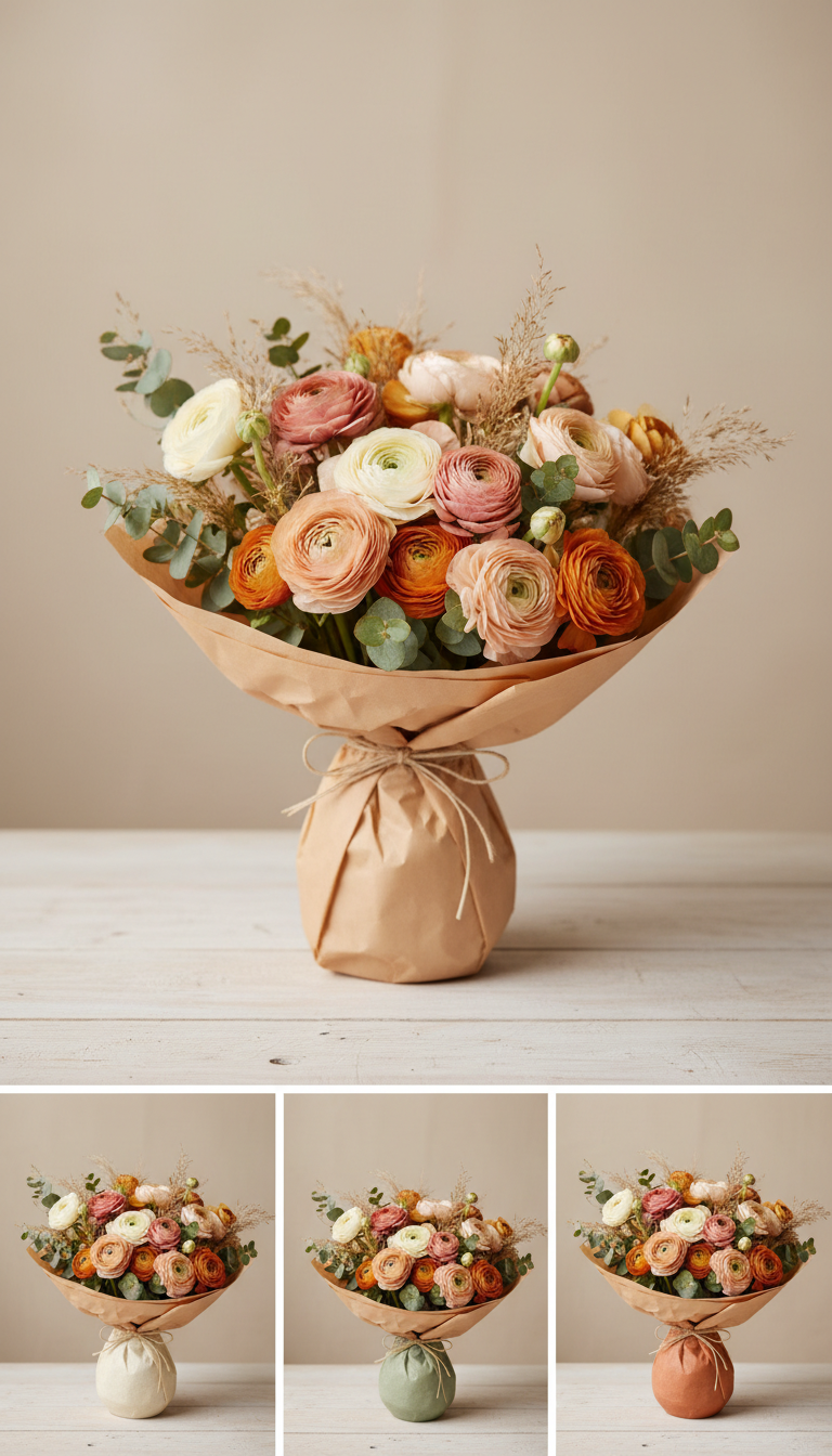 Ranunculus Gift Bouquet in Apricot Glow Wrap