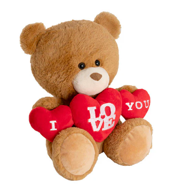 Teddy Bear Barney w Triple Love Hearts Brown 25cmST Gifts Sydney Boutique Florist Flower lane co Flower Lane Co
